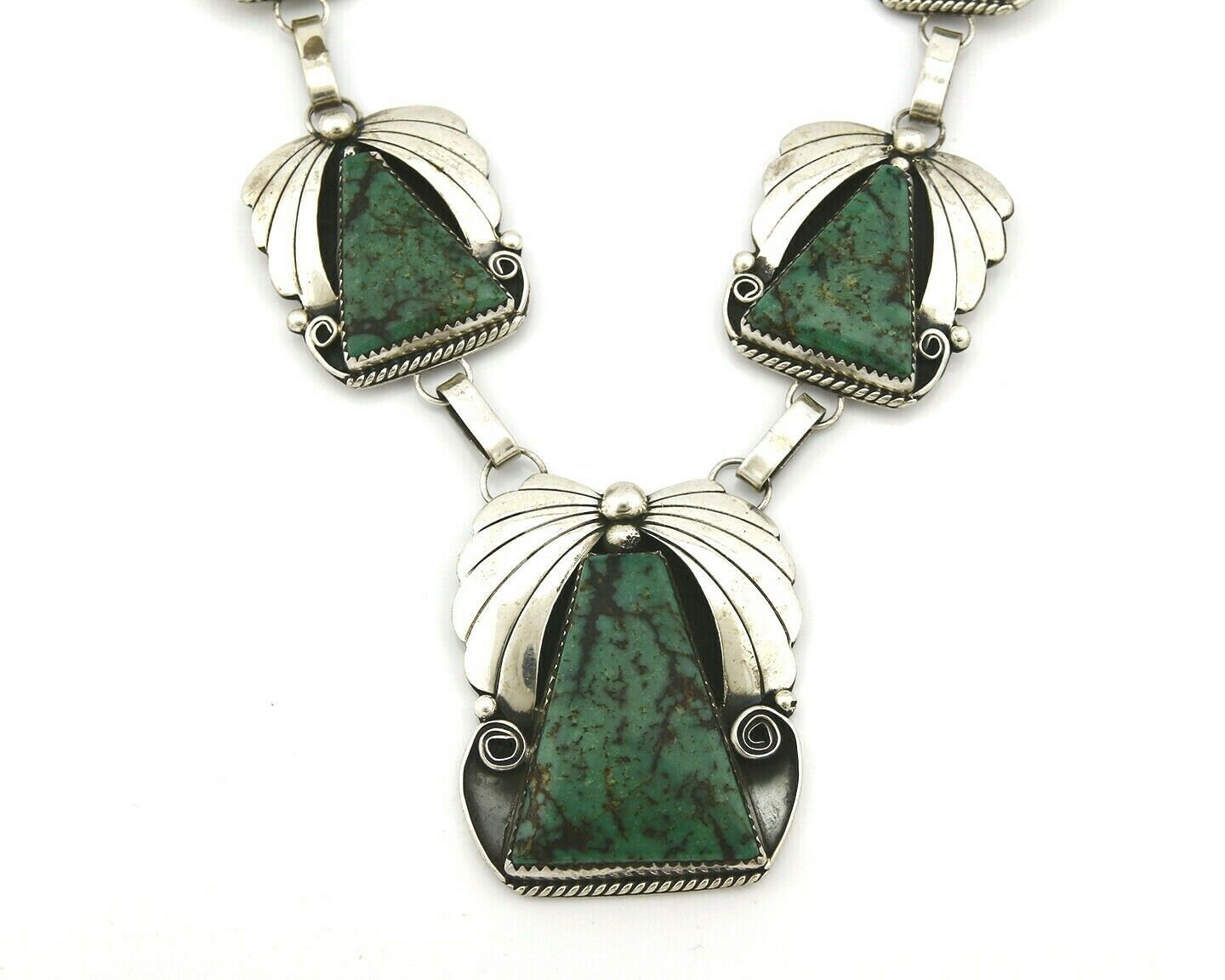 Women's Navajo Necklace .925 Silver Crescent Valley Turquoise Handmade 23 in