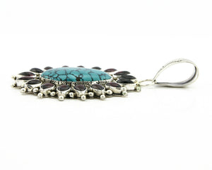 Navajo Pendant .925 Silver Natural Turquoise & Garnet Signed Artist BP C.80's