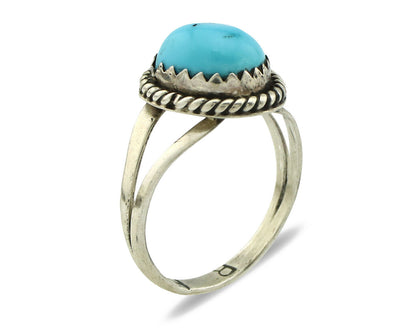 Navajo Ring .925 Silver Sleeping Beauty Turquoise Signed RR C.80's