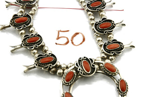 Woman's Navajo Squash Necklace .925 Silver Red Coral C.80's