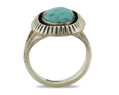 Navajo Ring .925 Silver Blue Southwest Turquoise Signed WR C.80's