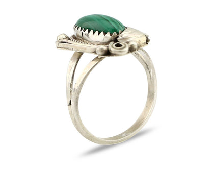 Navajo Ring 925 Silver Natural Malachite Artist Signed Justin Morris C.80's