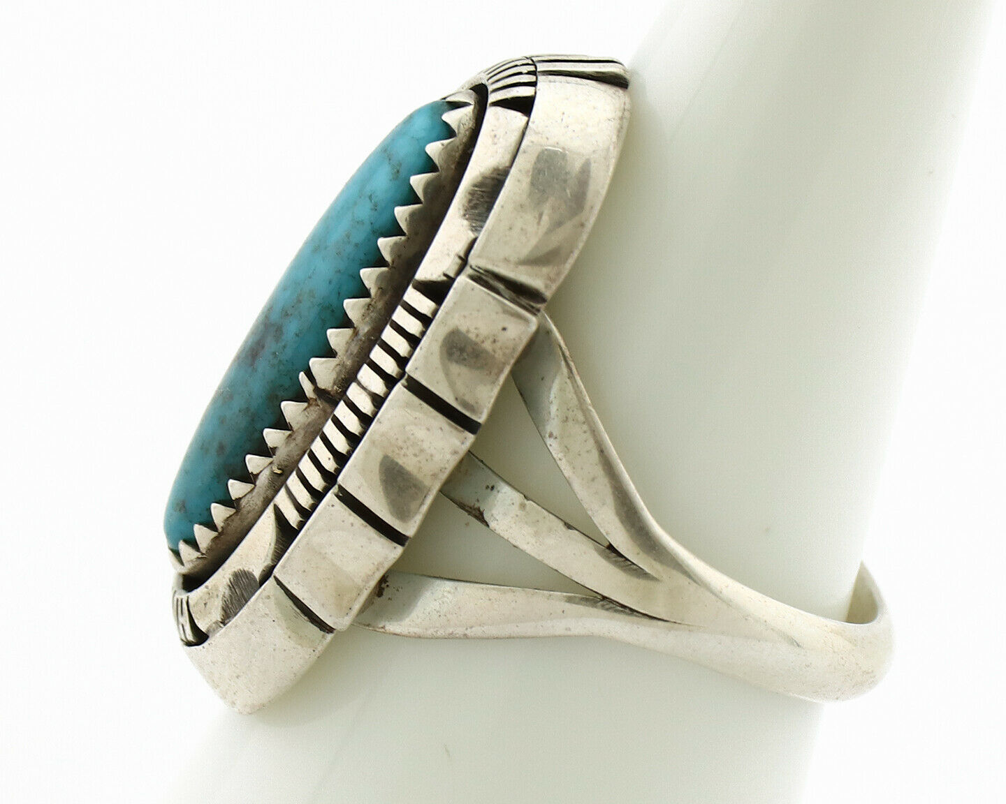 Navajo Ring .925 Silver Spiderweb Turquoise Signed WP C.80's