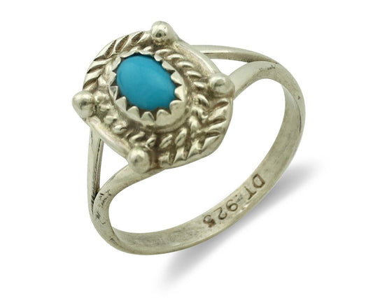 Navajo Ring .925 Silver Natural Blue Turquoise Artist Signed DT C.80's