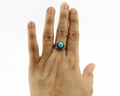 Navajo Ring .925 Silver Sleeping Beauty Turquoise Artist Signed T.I.W C.80's