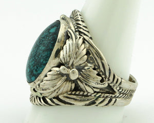Navajo Ring 925 Silver Natural Spiderweb Turquoise Artist Signed NEZ C.80's