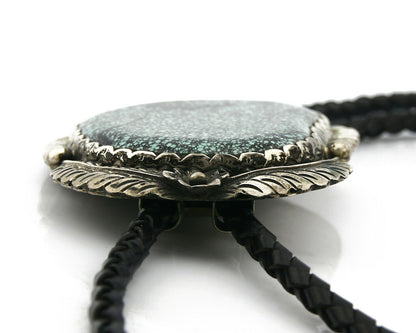 Navajo Turquoise Bolo Tie .925 Silver Spiderweb Turquoise Artist Signed Montoya