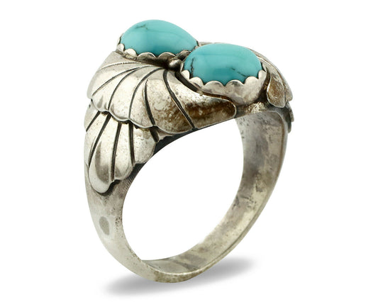 Navajo Ring .925 Silver Blue Turquoise Native American Artist C.80's