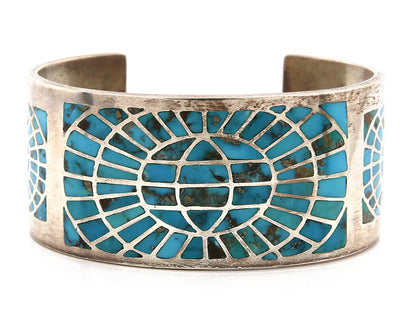 Navajo Bracelet .925 Silver Blue Arizona Turquoise Signed WH C.80's