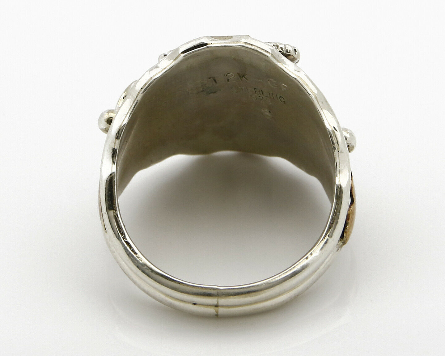 Navajo Eagle Ring .925 SOLID Silver & 12K GF Handmade Signed Artist S Circa 1980