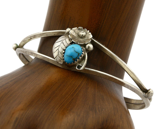 Navajo Bracelet .925 Silver Turquoise Mountain Signed T C.80's