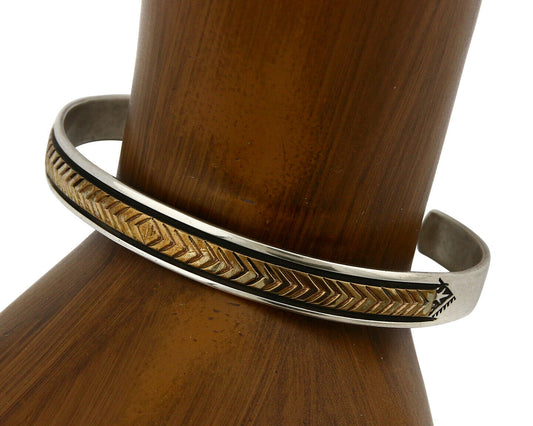Navajo Bracelet SOLID .925 Silver & 12K Gold Filled Signed R C.80's
