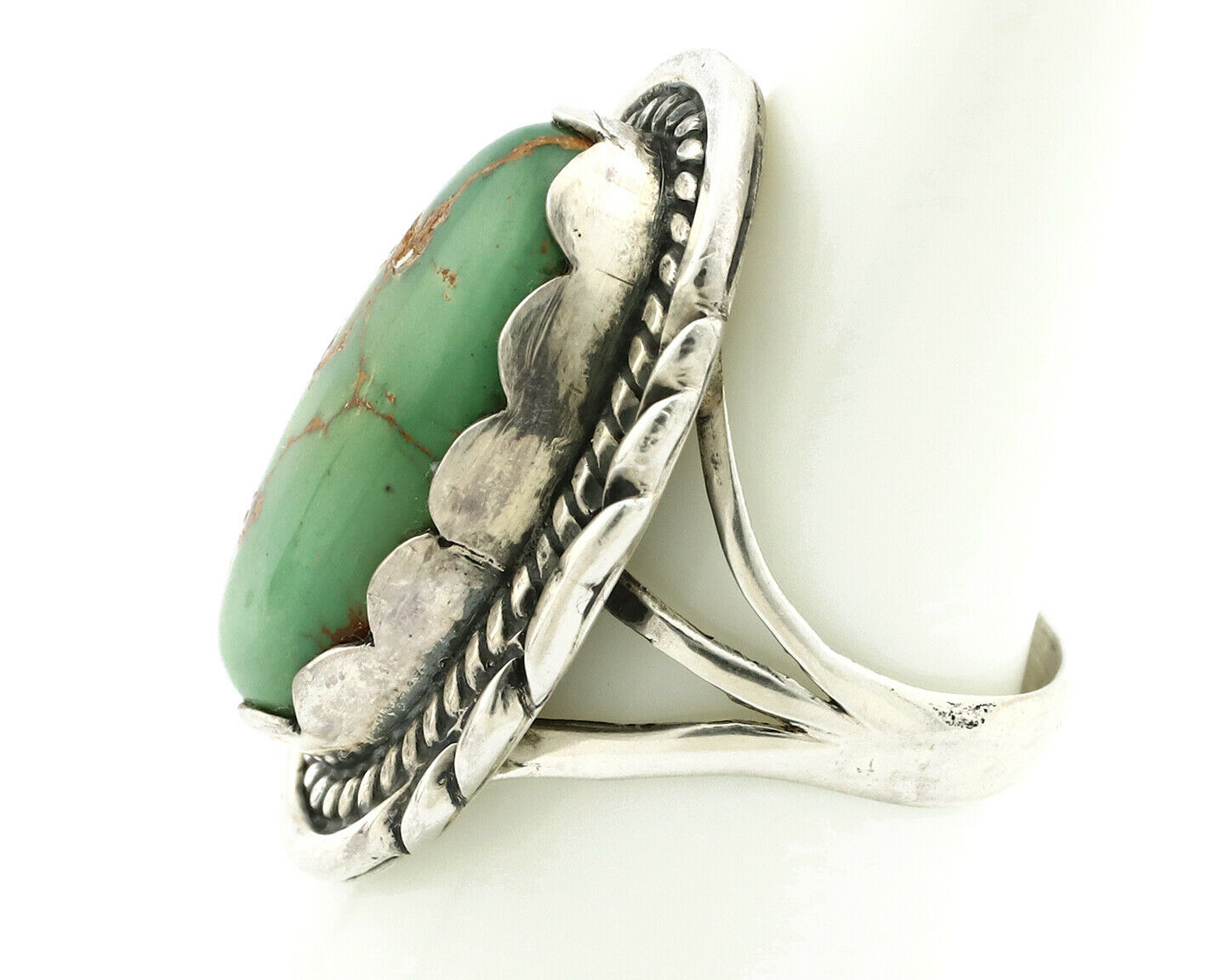 Navajo Ring .925 Silver Natural Green Turquoise Signed Apache C.80's