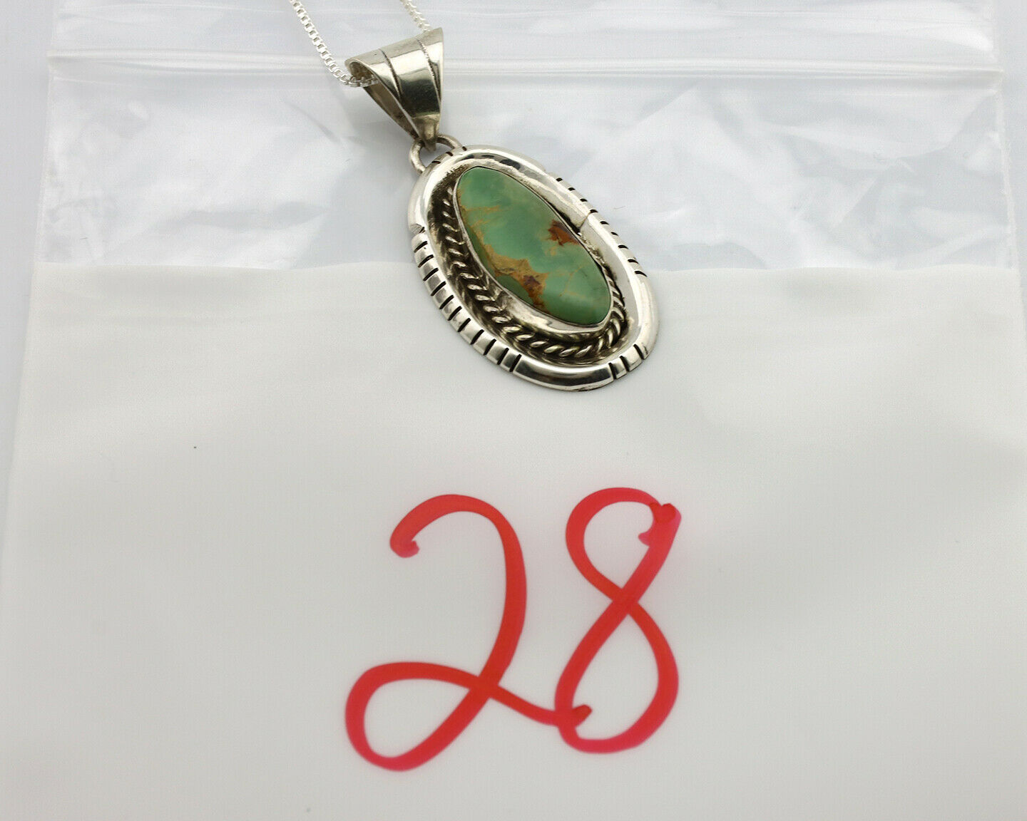 Navajo Necklace .925 Silver Green Turquoise Signed AE C.1980's