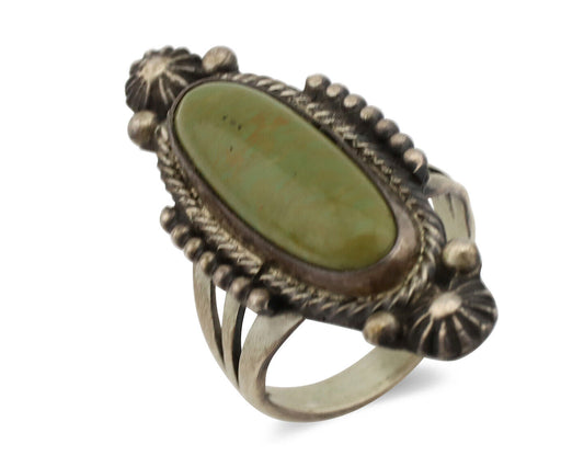 Navajo Ring 925 Silver Natural Green Turquoise Artist Signed RB C.80's