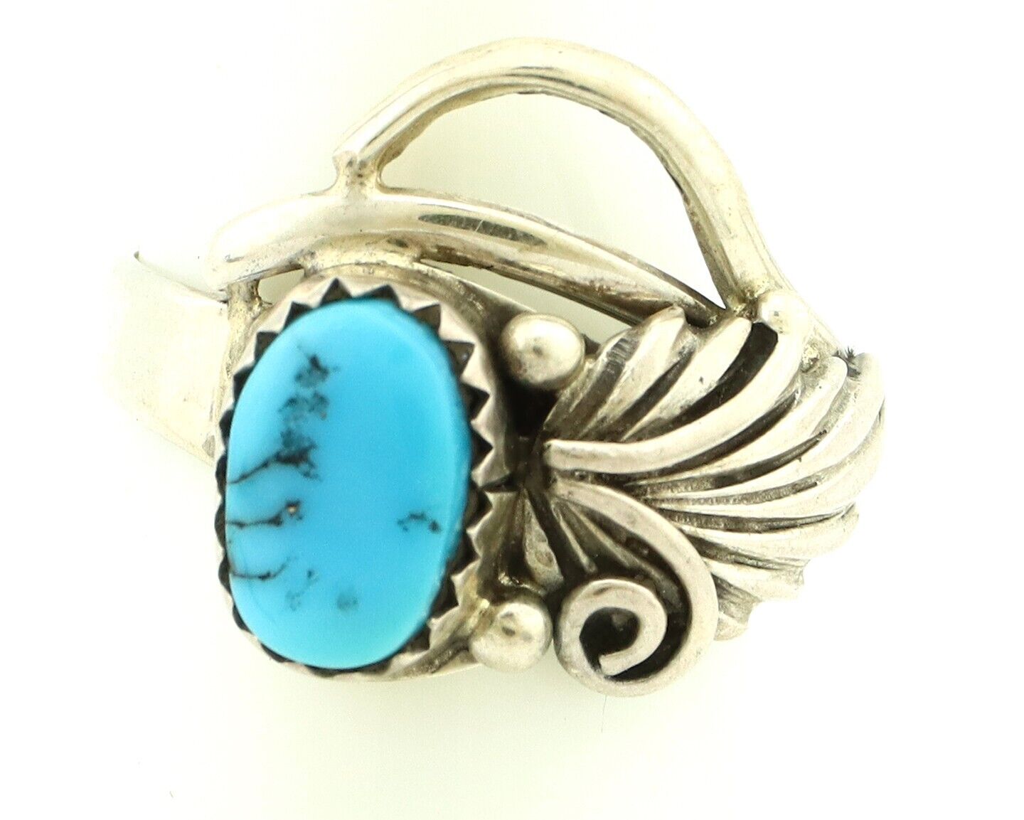 Navajo Ring .925 Silver Sleeping Beauty Turquoise Native Artist C.80's