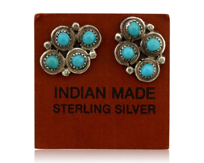 Zuni Earrings 925 Silver Sleeping Beauty Turquoise Native American Artist C.80's