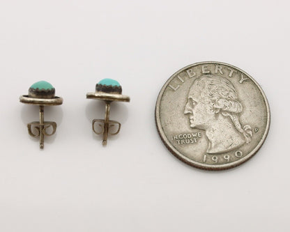 Zuni Earrings 925 Silver Sleeping Beauty Turquoise Native American Artist C.80's