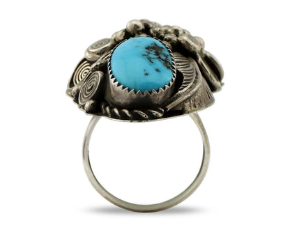 Navajo Ring 925 Silver Blue Turquiose & Coral Artist Signed JM C.80's