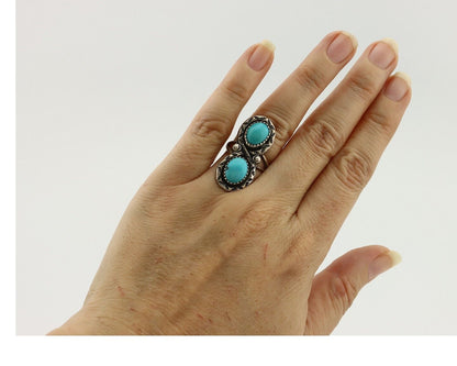 Navajo Ring .925 Silver Manassas Turquoise Native American Artist C.80's