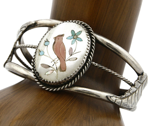Navajo Bracelet .925 Silver Natural Inlaid Gemstone Bird Native American Artist