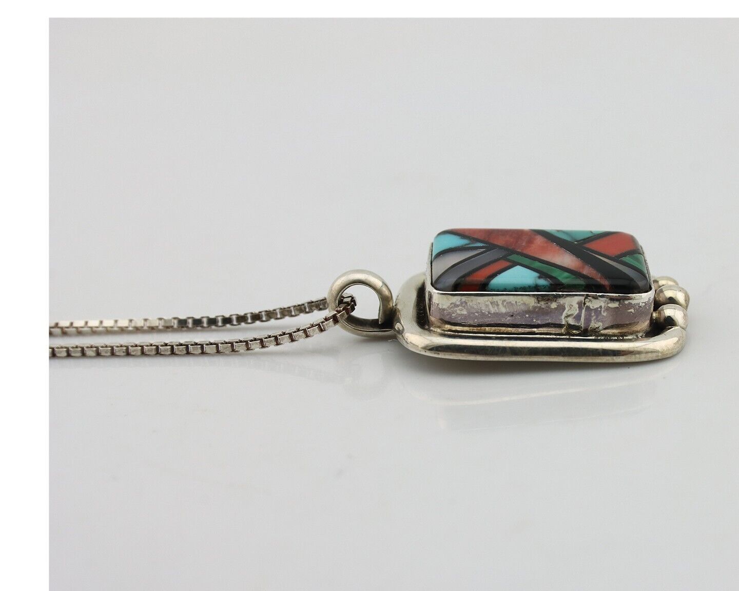 Navajo Pendant 925 Silver Natural Gemstone Artist Signed Doug Zachary C.80's