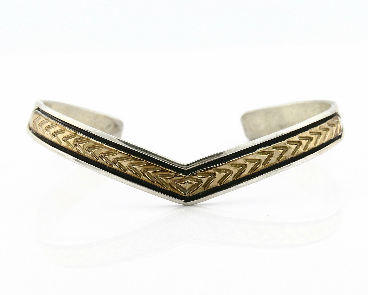 Navajo Bracelet .925 SOLID Silver & 12k Gold Plated Signed Artist RL C.80's