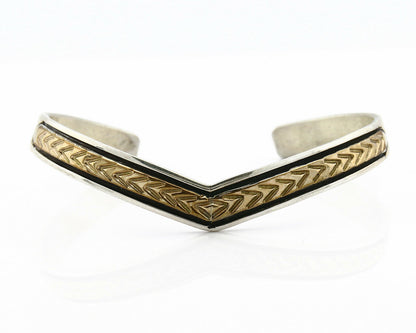 Navajo Bracelet .925 SOLID Silver & 12k Gold Plated Signed Artist RL C.80's