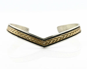 Navajo Bracelet .925 SOLID Silver & 12k Gold Plated Signed Artist RL C.80's
