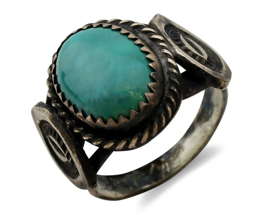 Navajo Ring .925 Silver Kingman Turquoise Artist Signed FA C.80's