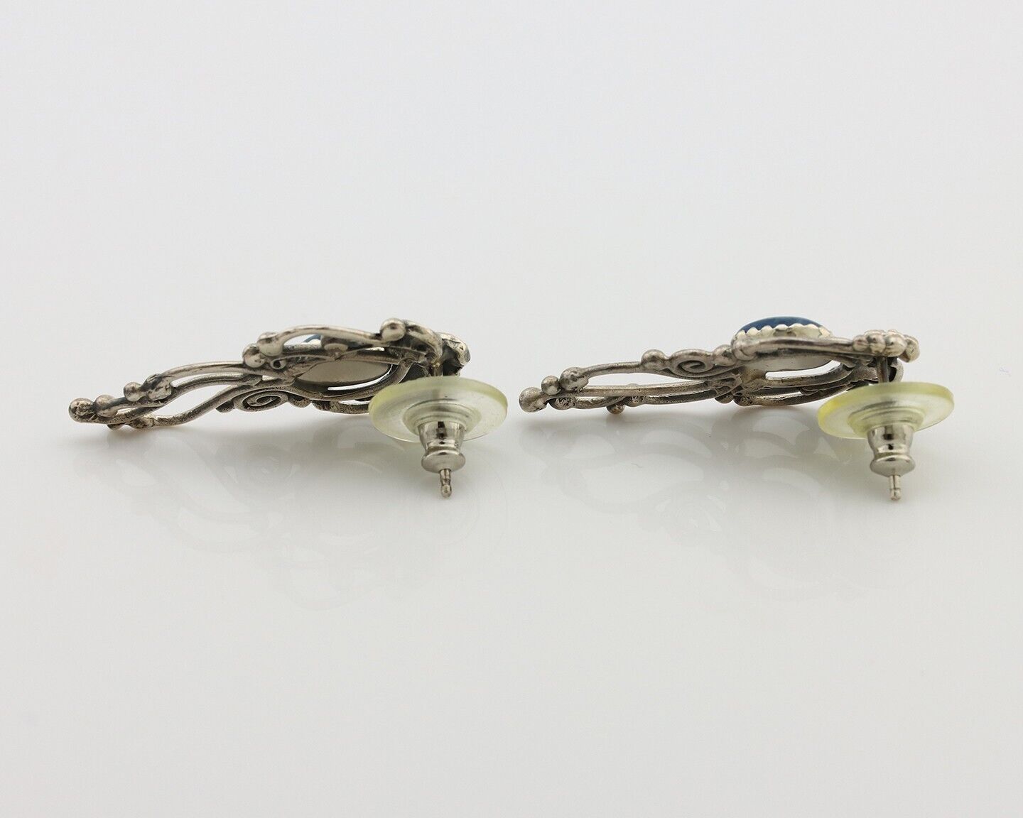 Navajo Earrings 925 Silver Natural Mined Denim Lapis Native American Artist C90s