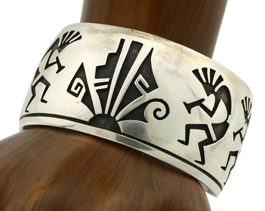 Navajo Bracelet .925 Silver Overlay Kokopelli Signed Artist Floyd Namingha C90s