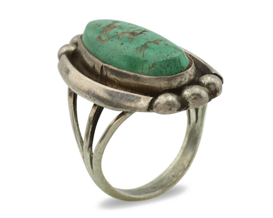 Navajo Ring .925 Silver Green Turquoise Signed Sun C.80's