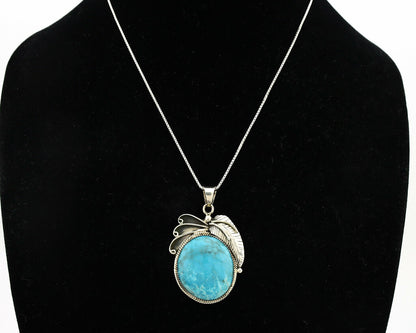 Navajo Necklace .925 Silver Kingman Turquoise Signed WP C.1980's