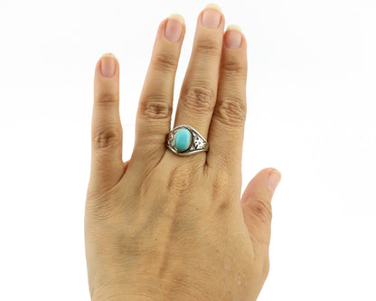 Navajo Ring .925 Silver Morenci Turquoise Native Artist Signed C.80s