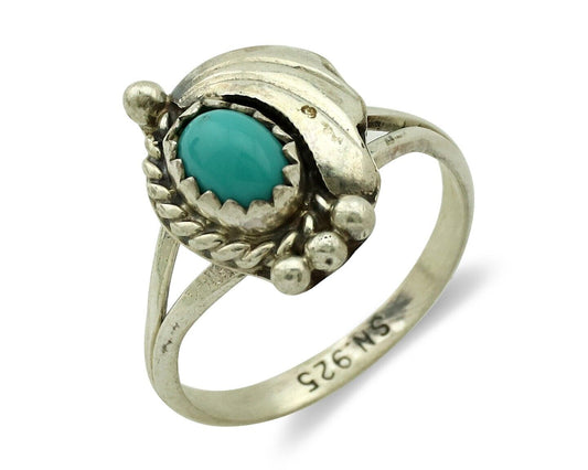 Navajo Ring .925 Silver Natural Blue Turquoise Artist Signed SN C.80's