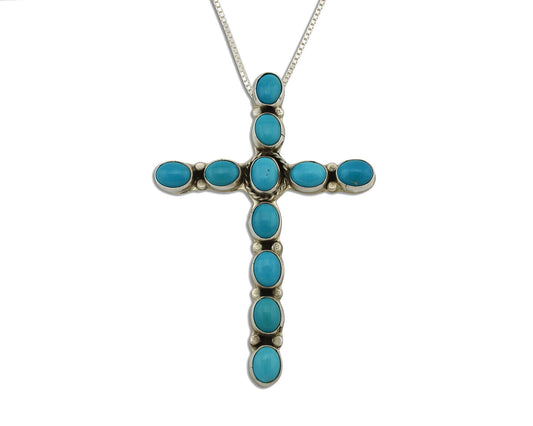 Navajo Cross Necklace 925 Silver Blue Arizona Turquoise Signed Tobe Turpen C.80s