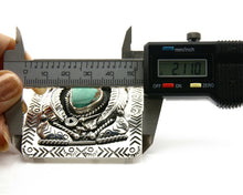 Navajo Belt Buckle .925 Silver Morenci Turquoise Artist Signed Tipi C.80's
