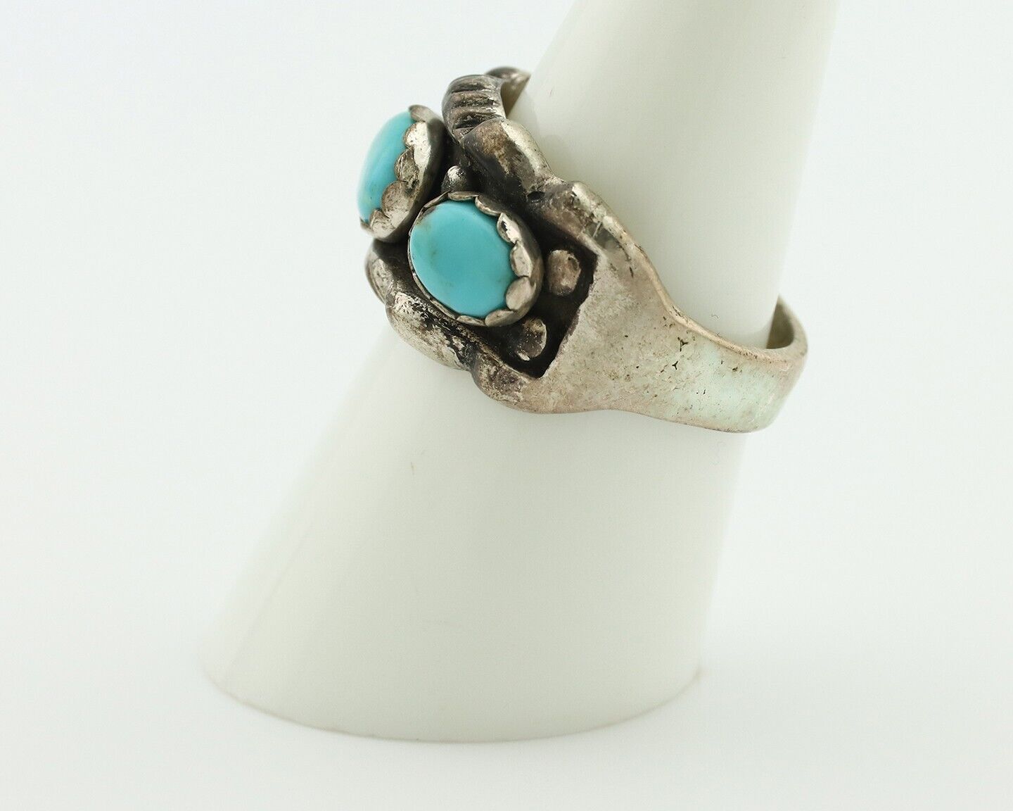 Navajo Ring .925 Silver Natural Blue Turquoise Native American Artist C.80's