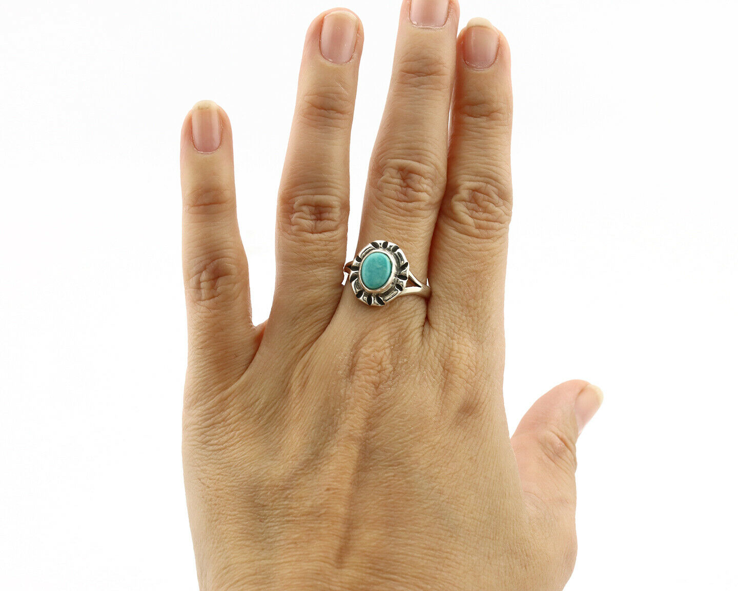 Navajo Ring .925 Silver Kingman Turquoise Artist Signed Gecko C.90's