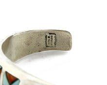 C. 1980's Navajo Signed STC Inlay Gemstone .925 Silver Cuff Bracelet