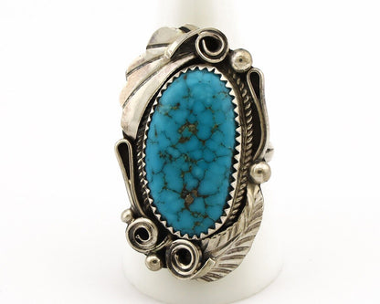Navajo Inlay Band Ring 925 Silver Blue Morenci Turquoise Signed Justin Morris