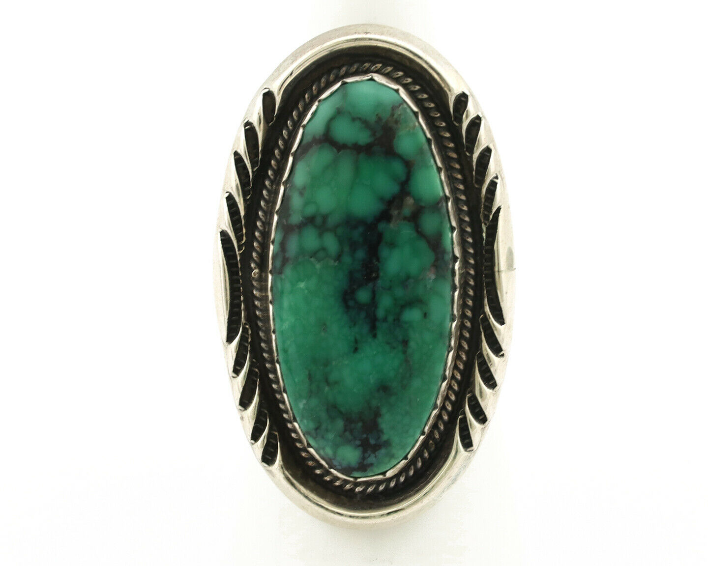 Navajo Ring .925 Silver Green Spiderweb Turquoise Native American C.80's