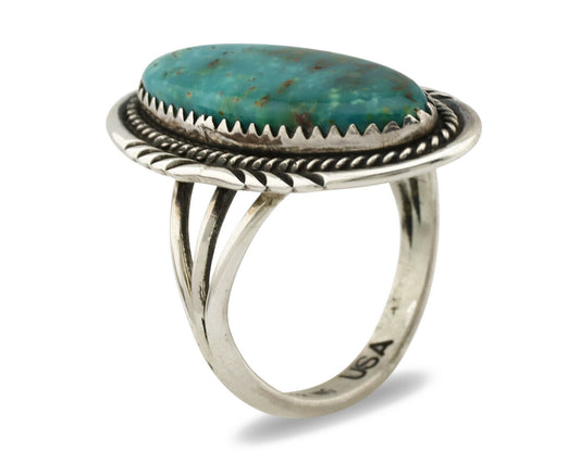 Navajo Ring .925 Silver Blue Gem Turquoise Artist Signed USA C.80's