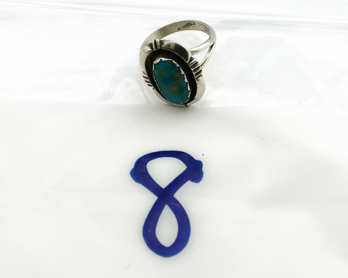 Navajo Ring .925 Silver Blue Gem Turquoise Handmade Native American Artist C80s