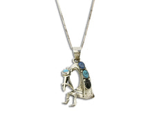 C.1980's Navajo Signed SM Natural Gemstone .925 Silver Pendant Necklace