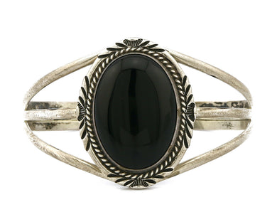 Navajo Bracelet .925 Silver Hand Stamped Onyx William Denetdale Cuff C.80's