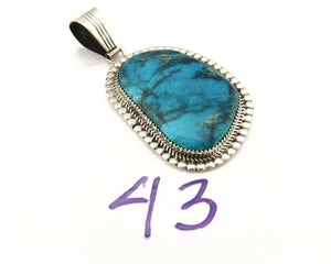 Navajo Pendant .925 Silver Blue Turquoise Signed Artist LTB C.80's