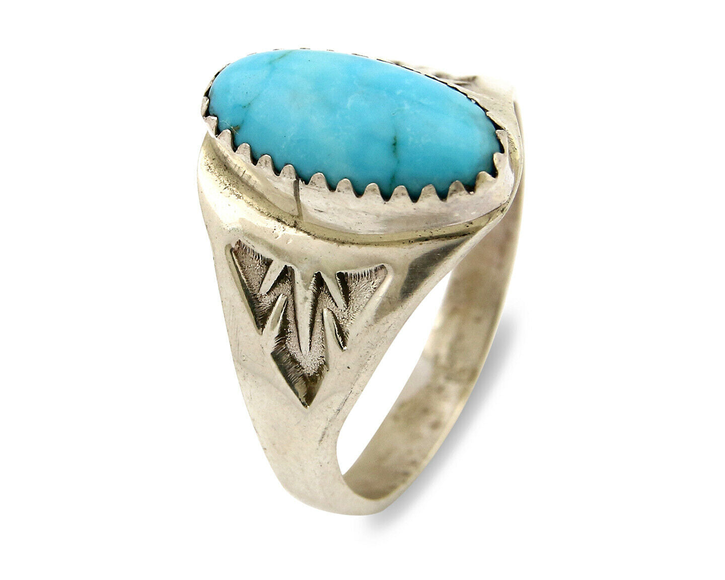 Zuni Ring .925 Silver Kingman Turquoise Hand Stamped Native American C.80's