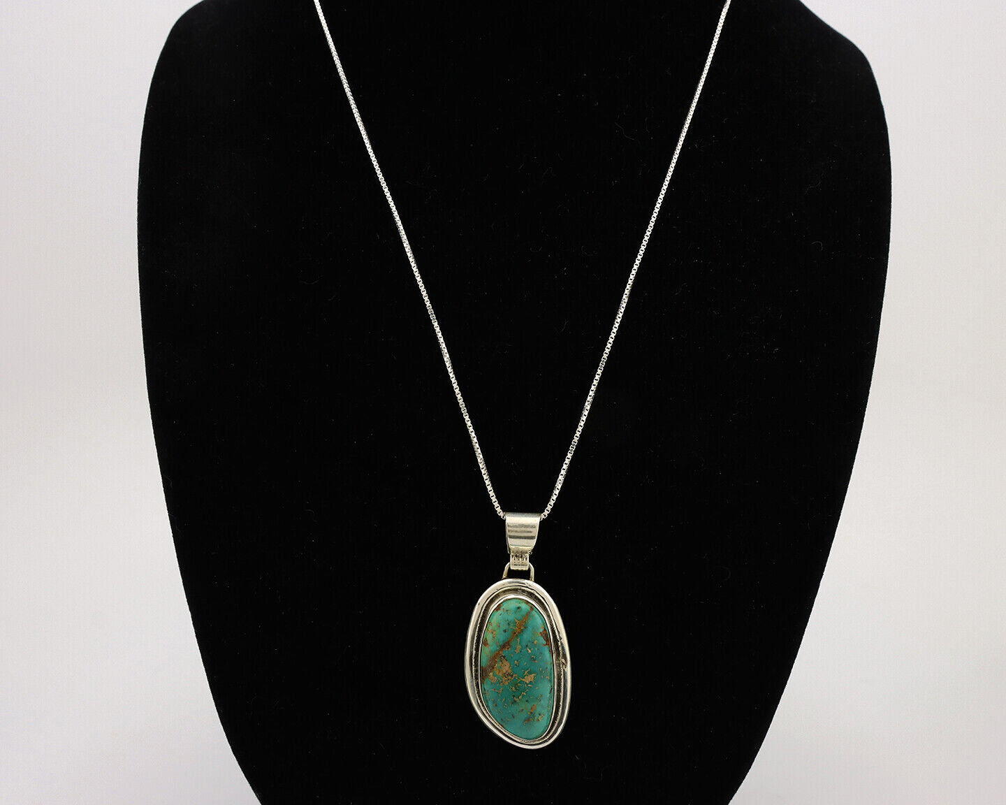 Navajo Necklace .925 Silver Kingman Turquoise Signed Native C.1980's